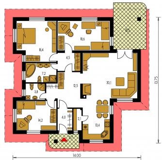 Image miroir | Plan de sol du rez-de-chaussée - BUNGALOW 54
